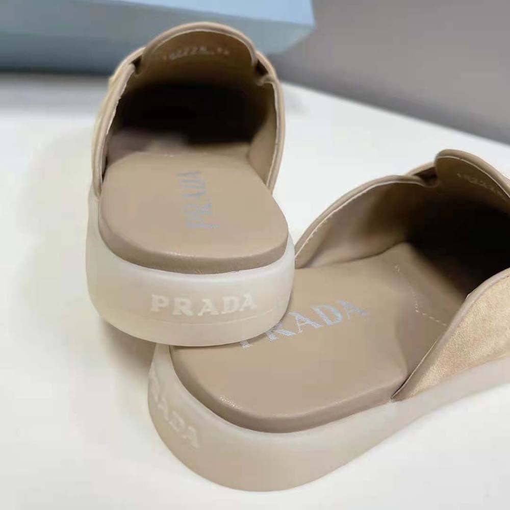GIÀY Prada Unisex Suede Leather Sabots with Enameled Metal Triangle Logo-Brown