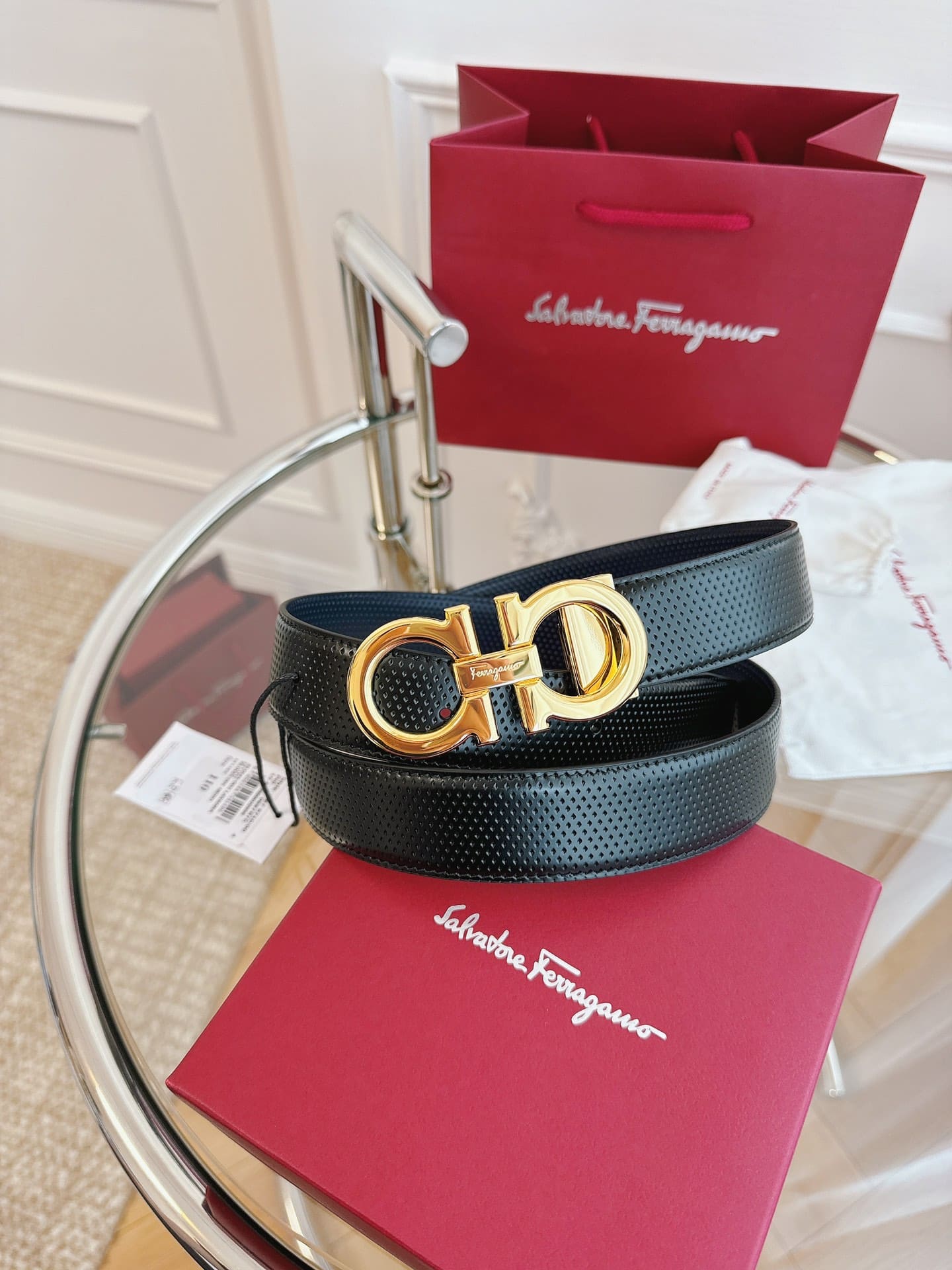 DÂY LƯNG Salvatore Ferragamo Adjustable Gancini Belt Khóa vàng