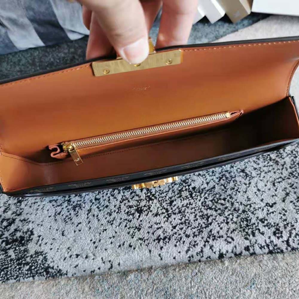 TÚI Celine Women Chain Bag Triomphe in Triomphe Canvas-Tan