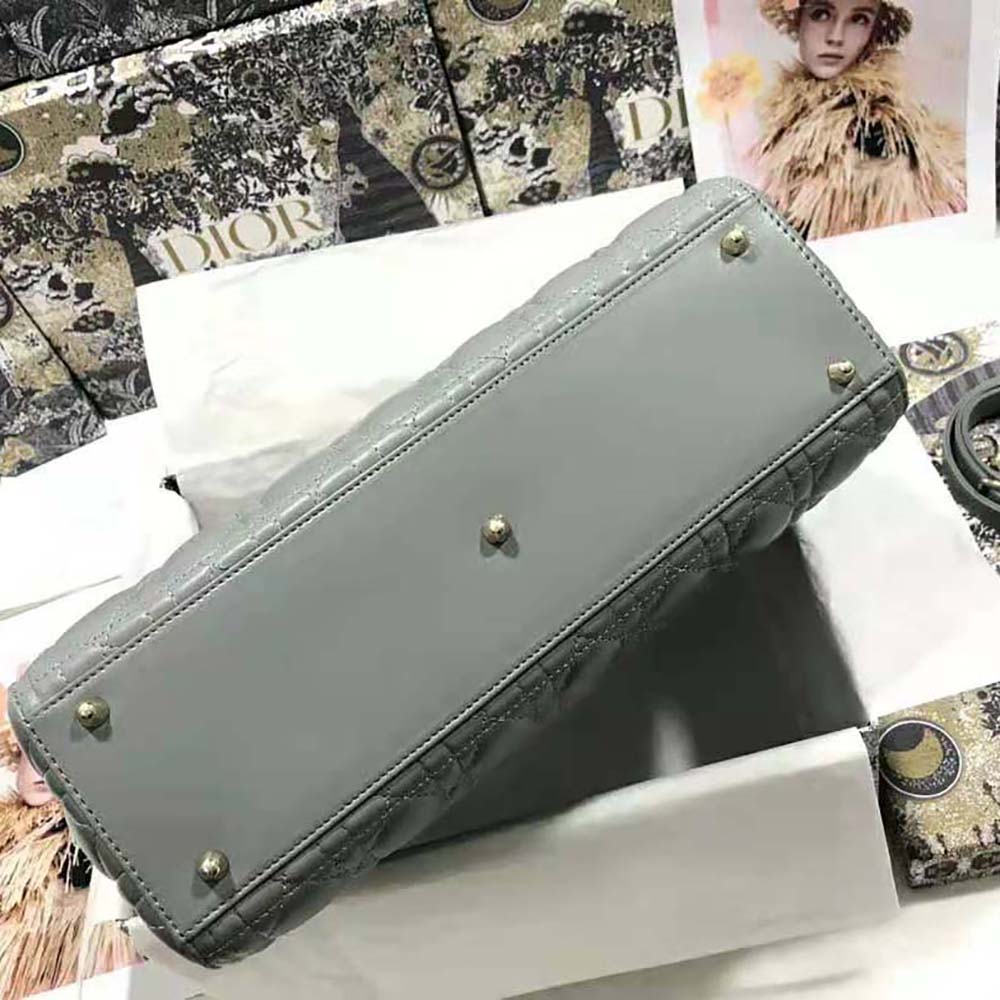 TÚI Dior Women Large Lady Dior Bag Gray Cannage Lambskin