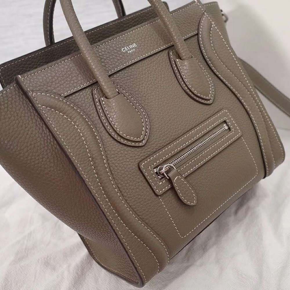 TÚI Celine Women Micro Luggage Handbag in Drummed Calfskin-Sandy