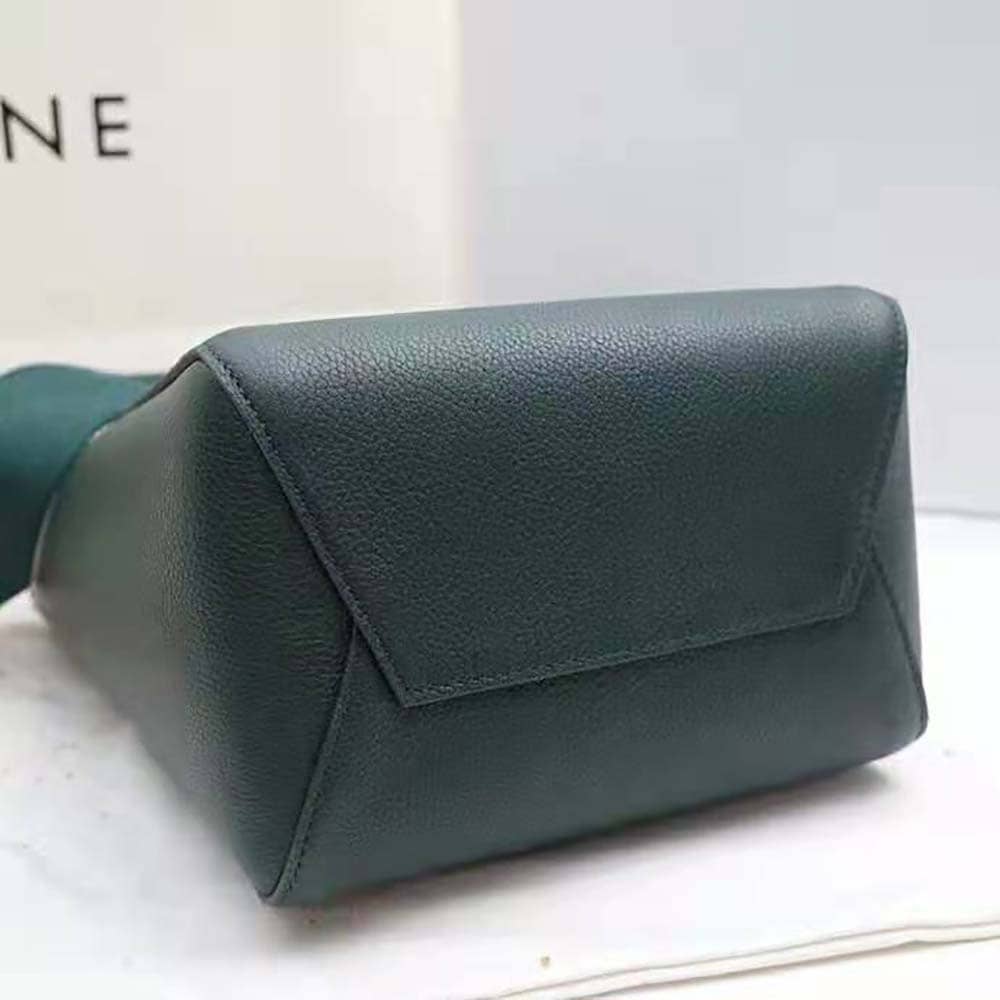 TÚI Celine Women Sangle Small Bucket Bag in Soft Grained Calfskin-Green