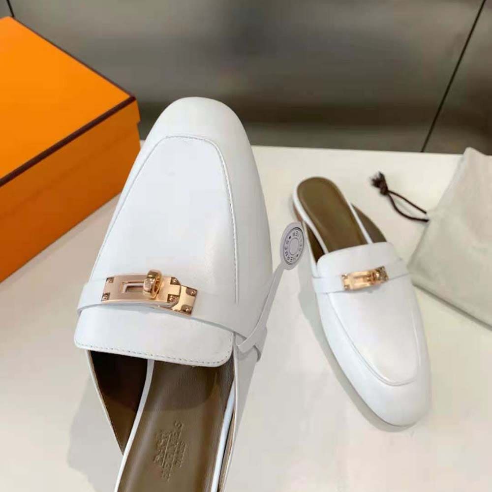 GIÀY Hermes Women OZ Mule in Calfskin Leather-White