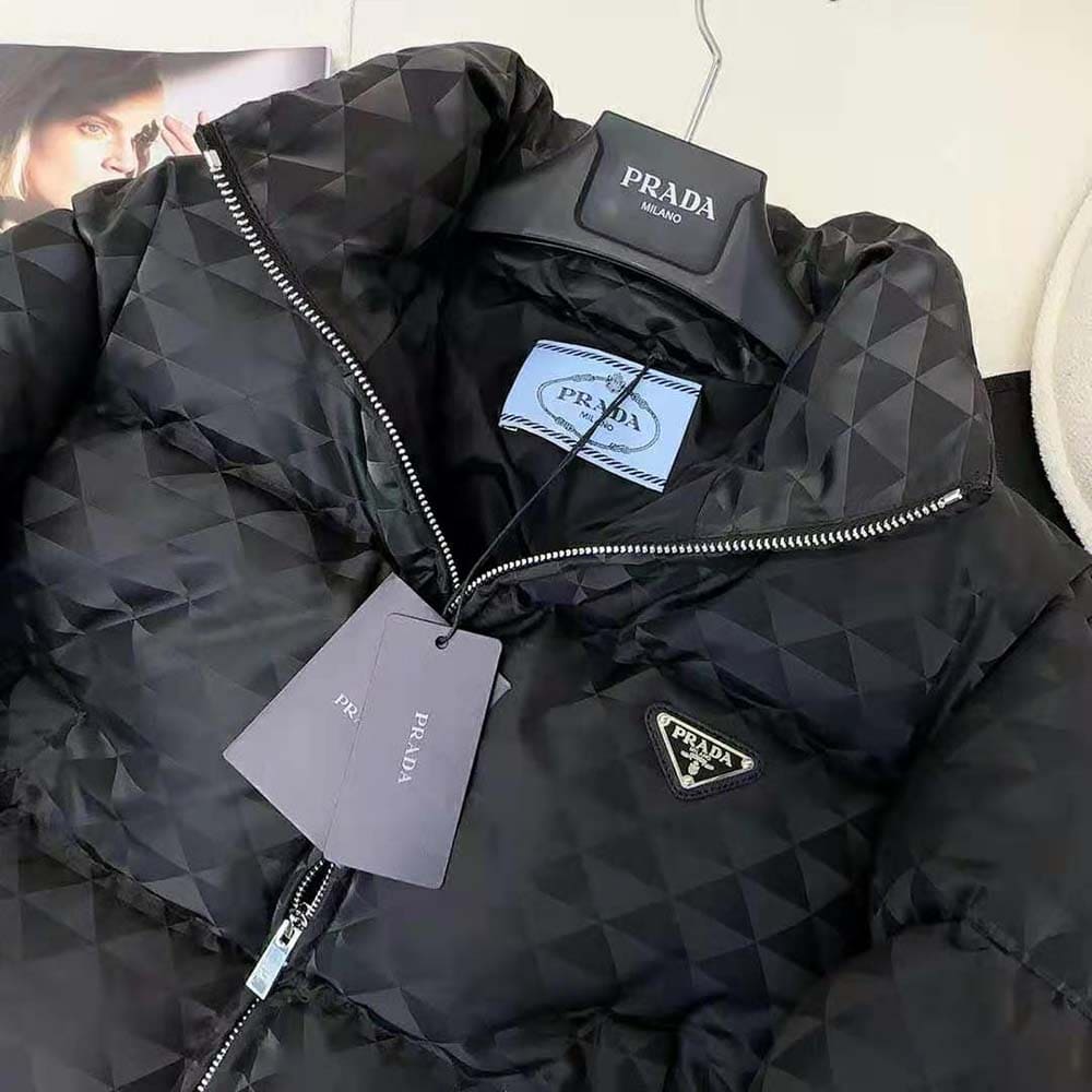 ÁO Prada Re-Nylon Cropped Hooded Down Jacket-Black