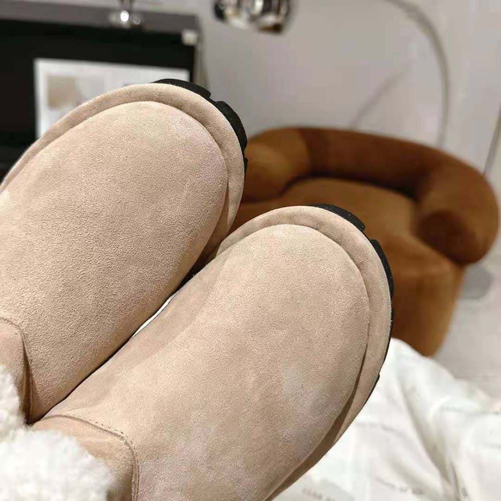 GIÀY Prada Unisex Shearling Booties with Rubber Triangle Logo