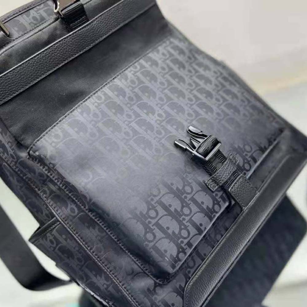 BALO DIOR Explorer Tote Bag Black Dior Oblique Mirage Technical Fabric and Grained Calfskin