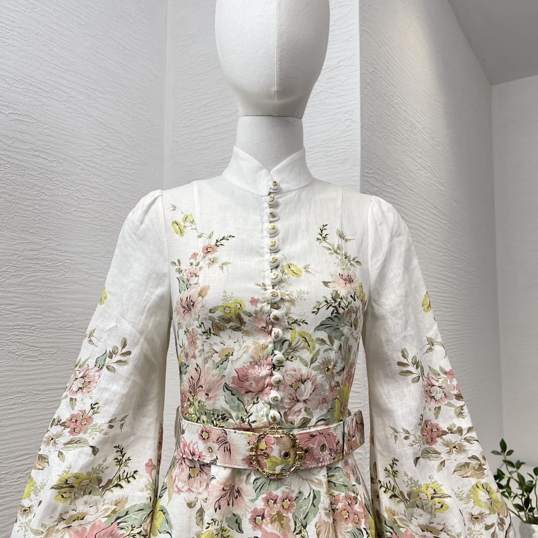 VÁY ZIMMERMANN White Floral Print Mini Dress with Belt High Classy