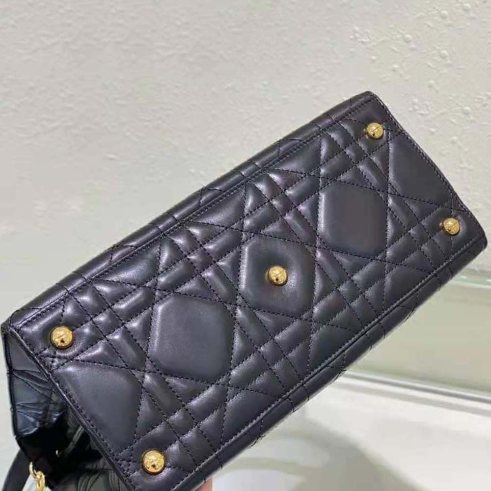 TÚI Dior Women Medium ST Honore Tote Black Macrocannage Lambskin
