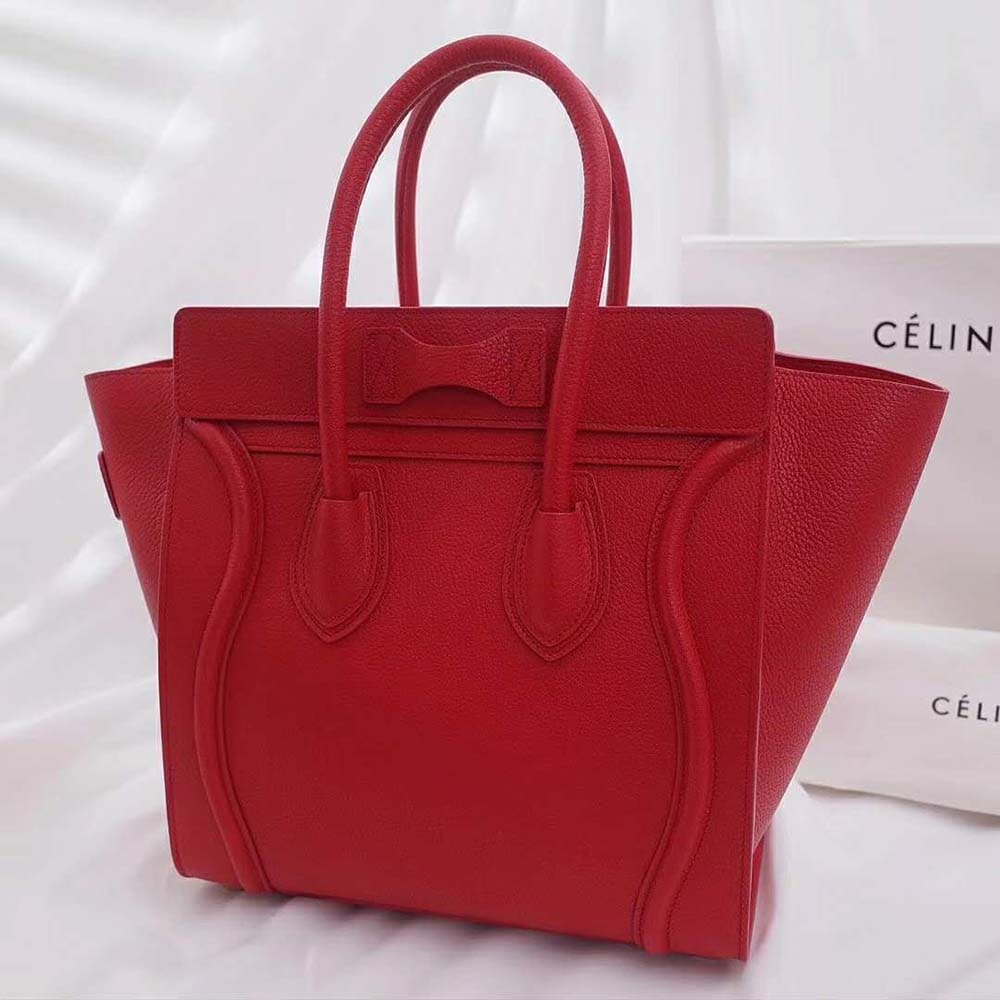 TÚI Celine Women Micro Luggage Handbag in Drummed Calfskin-Red