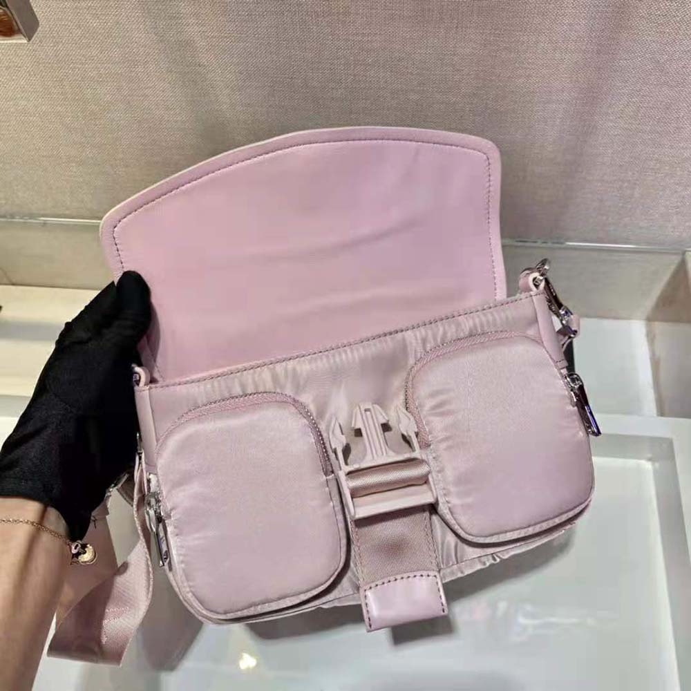 TÚI Prada Women Pocket Nylon and Brushed Leather Bag-Pink