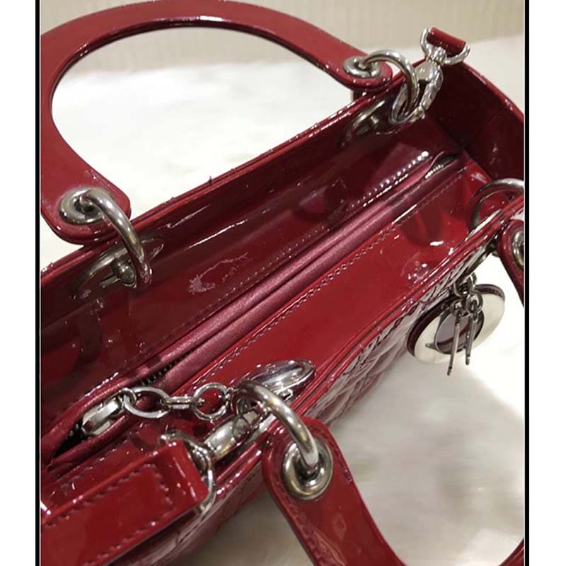 TÚI Dior Lady Dior Bag in Patent Cannage Calfskin-Maroon