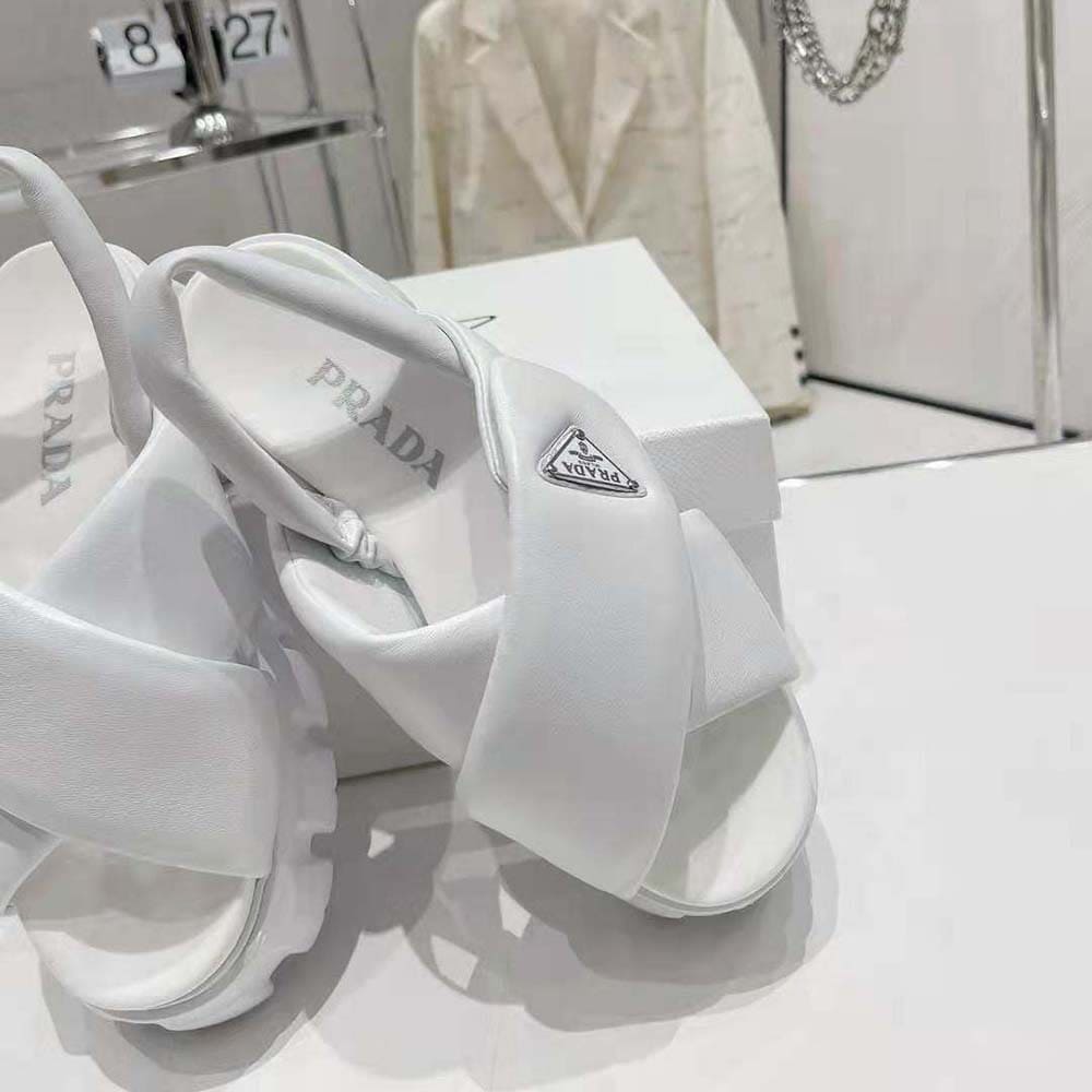 DÉP SANDALS Prada Women Monolith Padded Nappa Leather Sandals-White