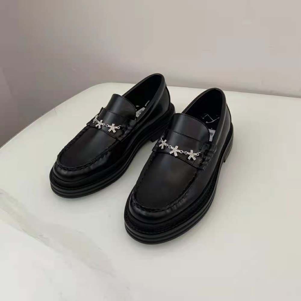 GIÀY JIMMY CHOO Eric Haze Ezra M Black Box Calf Loafers with Eric Haze Star Chain