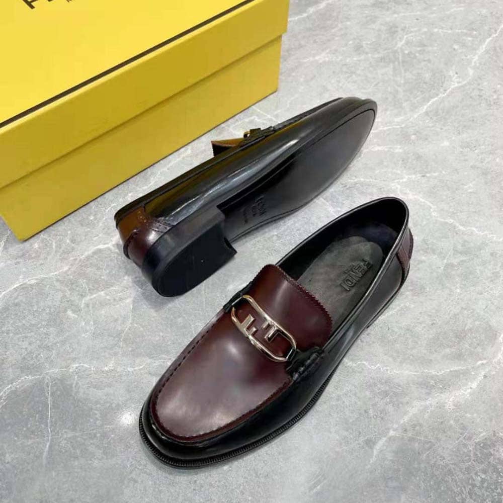 GIÀY FENDI Maroon Leather Loafers with Fendi O’Lock Motif