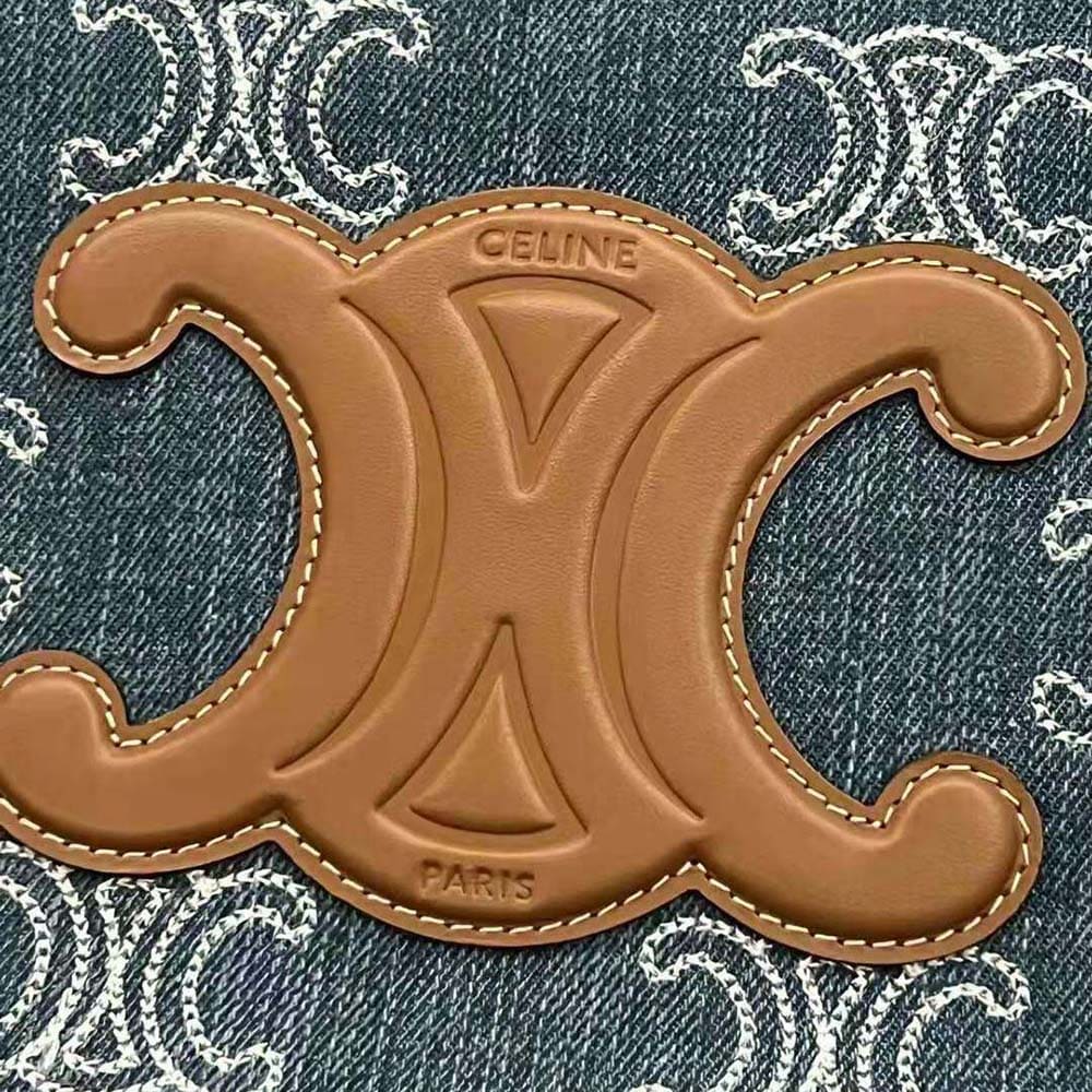 TÚI Celine Women Small Cabas Thais in Denim with Triomphe all-over Embroidery and Calfskin