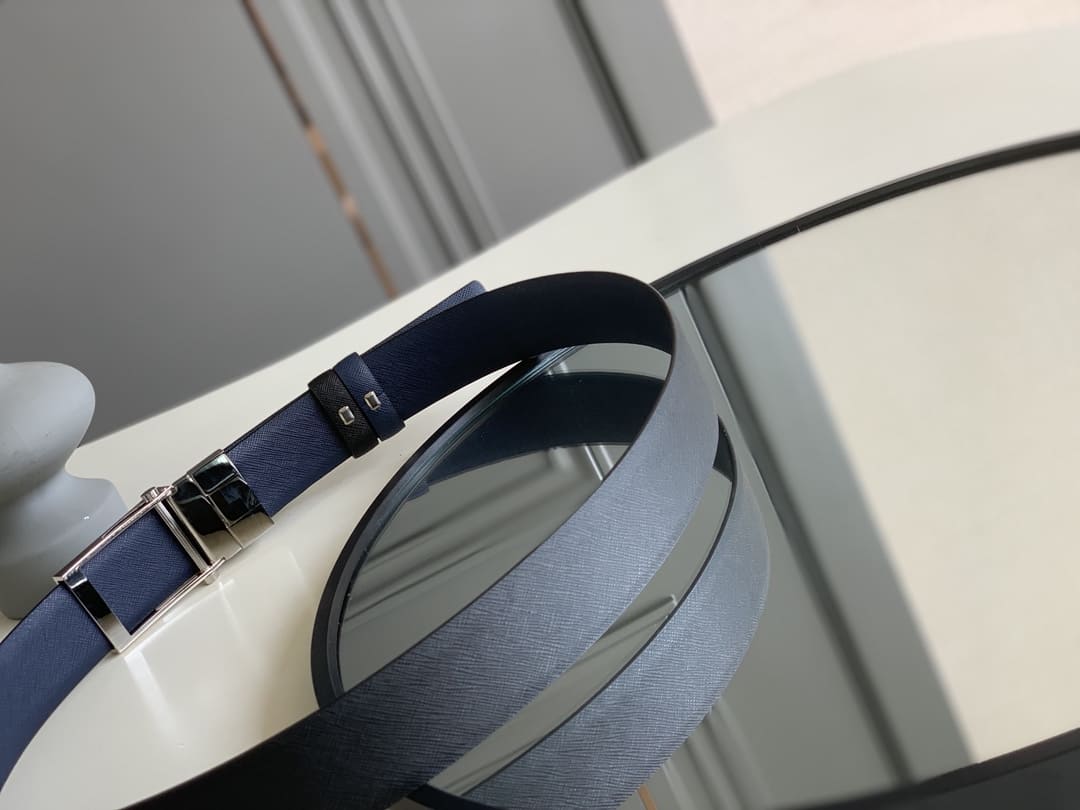 DÂY LƯNG PRADA BLUE SAFFIANO LEATHER Khóa bạc