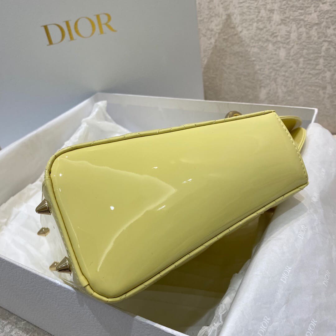TÚI CHRISTIAN DIOR LADY DIOR Cannage Calfskin Gloss Yellow Top Quality