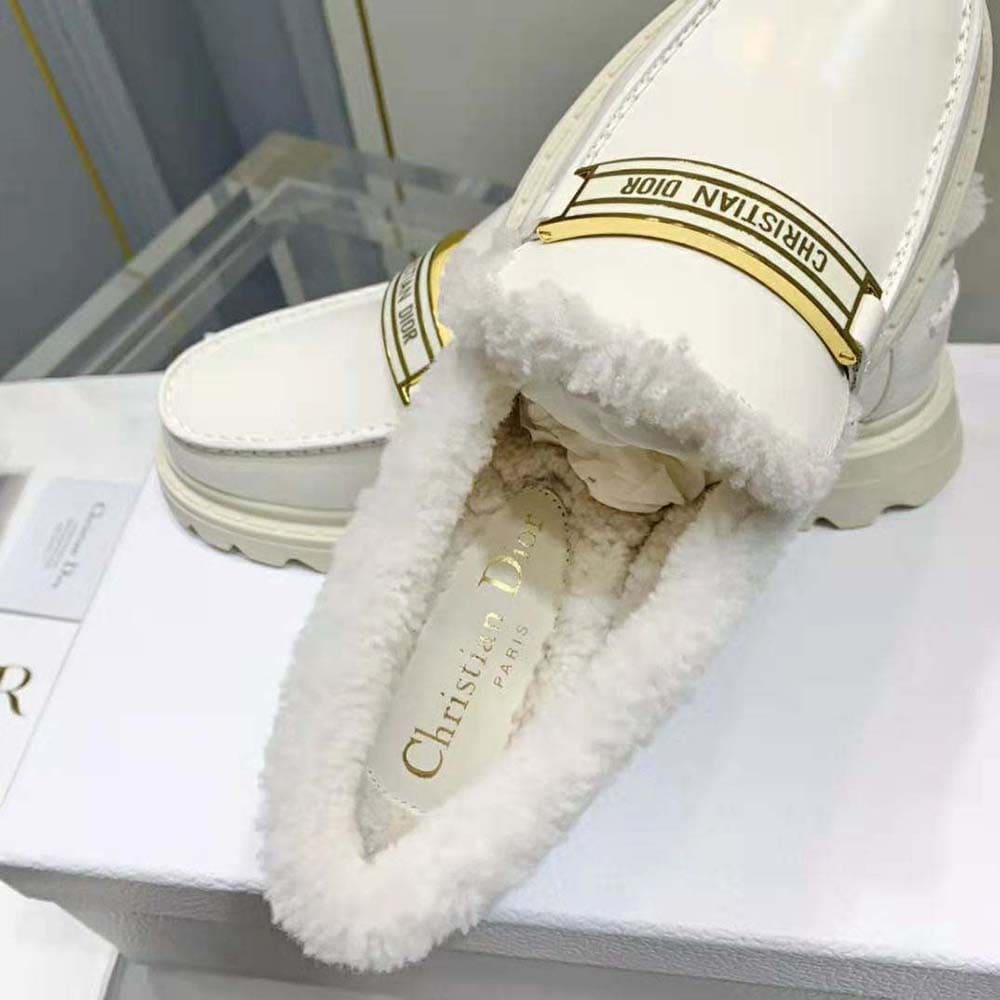 GIÀY Dior Women Code Loafer White Brushed Calfskin and Shearling
