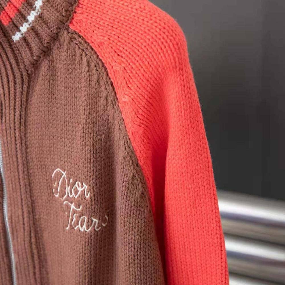 ÁO Dior Men Tears Zipped Blouson Brown and Red Wool and Cashmere Jersey