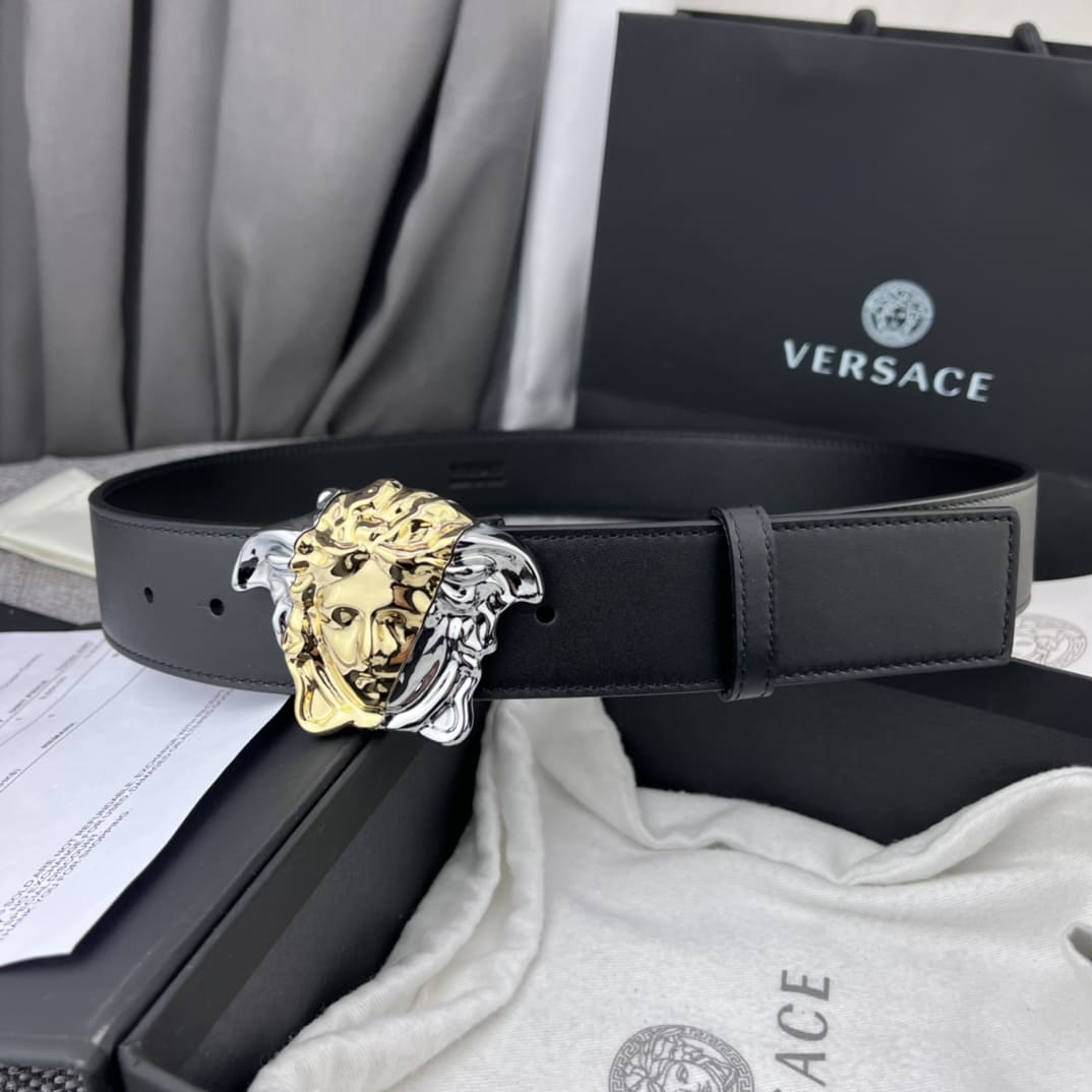 DÂY LƯNG VERSACE MEDUSA HEAD CALFSKIN LEATHER Khóa vàng trắng