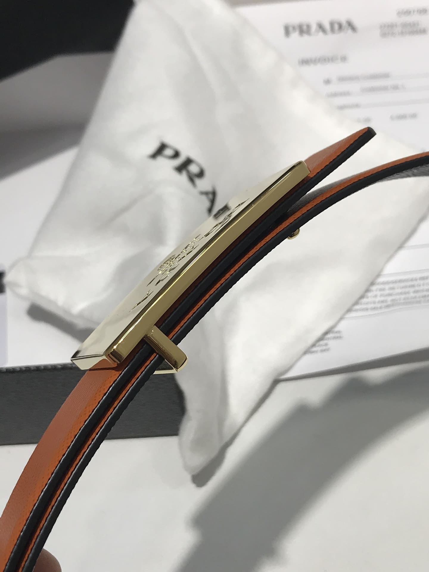 DÂY LƯNG PRADA ORANGE SAFFIANO LEATHER Khóa vàng