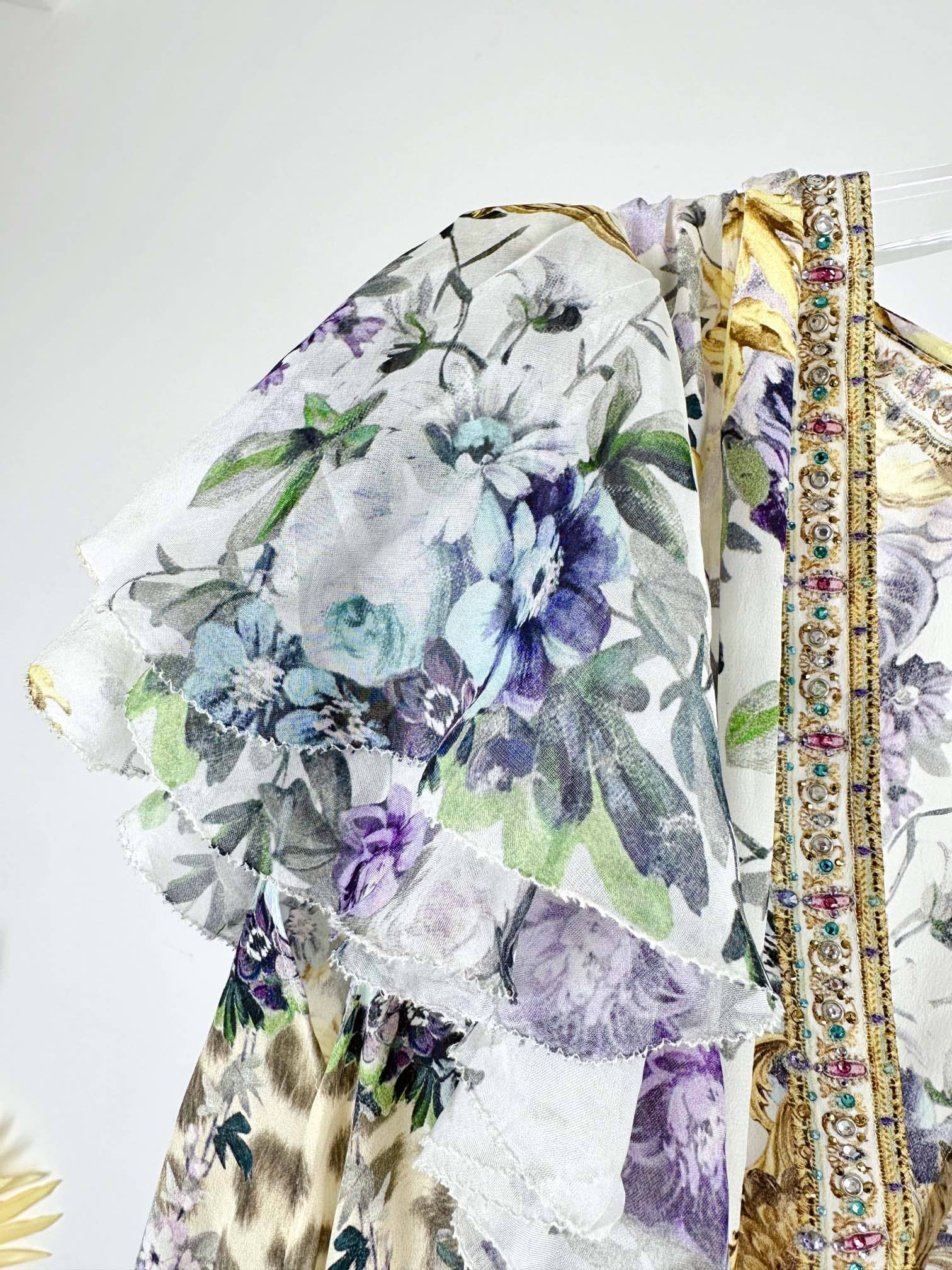 VÁY CAMILLA Silk Blue Cardigan Embellished V-Neck Maxi Dress High Classy NgắnTay