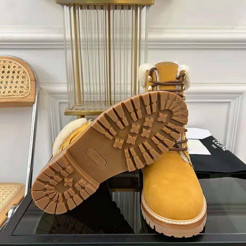 GIÀY Celine Women Kurt Lace-up Mid Boot in Nubuck Calfskin and Shearling