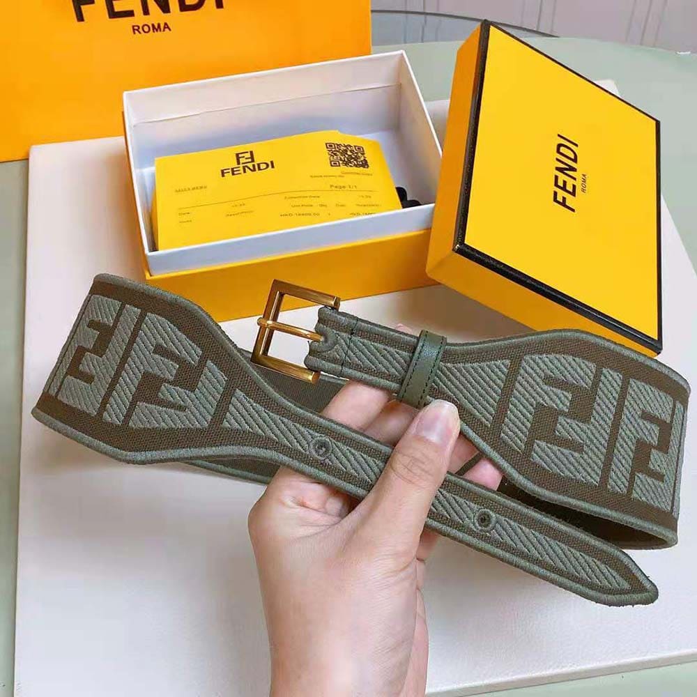 DÂY LƯNG Fendi Women Canvas High Waist Belt 6 cm-Green