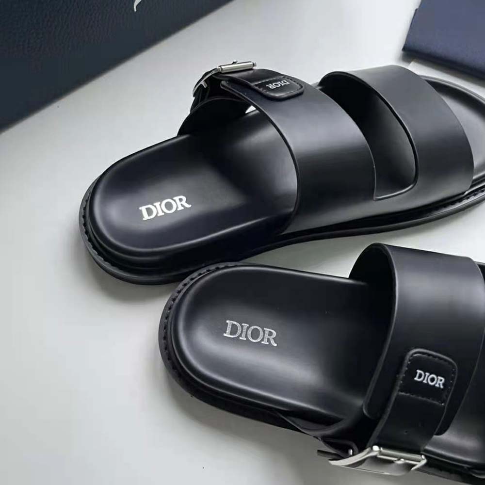 DÉP SANDAL DIOR Aqua Sandal Da bê đen mịn