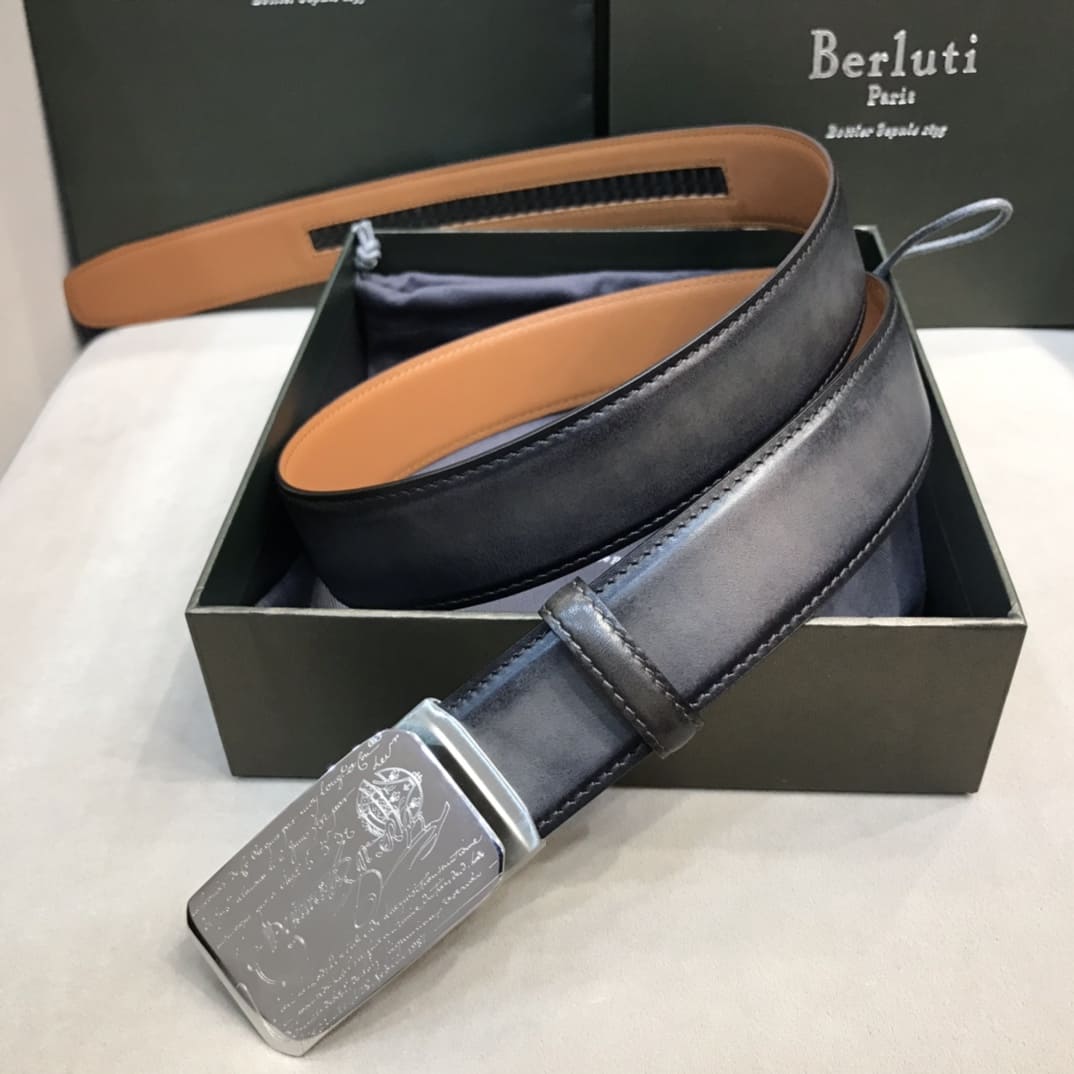 DÂY LƯNG BERLUTI PATINA Leather khóa bạc