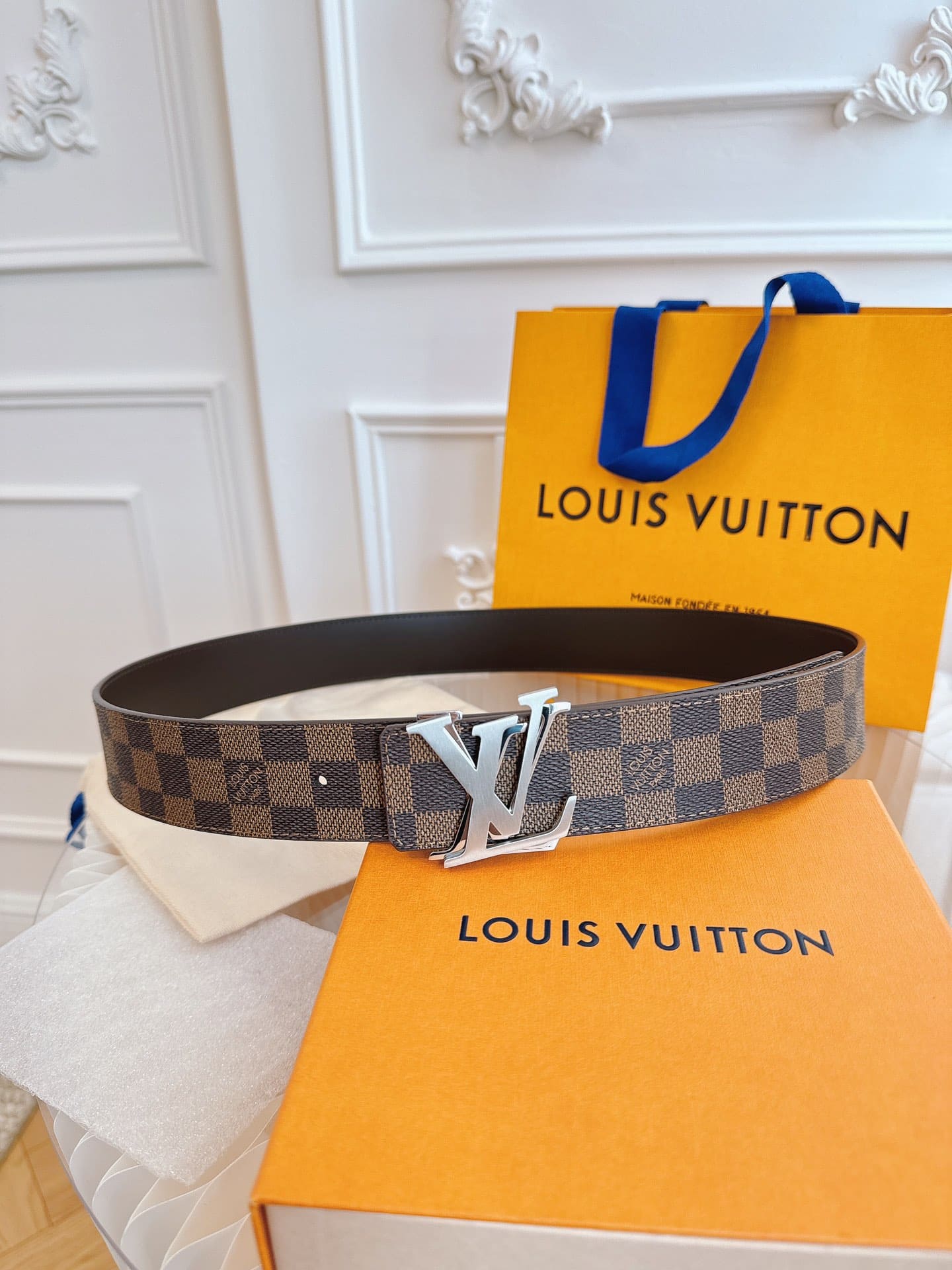 DÂY LƯNG LOUIS VUITTON DOUBLE LV SQUARE BROWN MONOGRAM LEATHER Khóa vàng