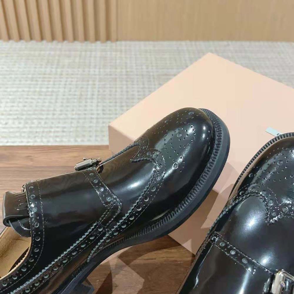 GIÀY Miu Miu Women Church’s X Miu Miu Brushed Leather Double Monk Brogue Shoes