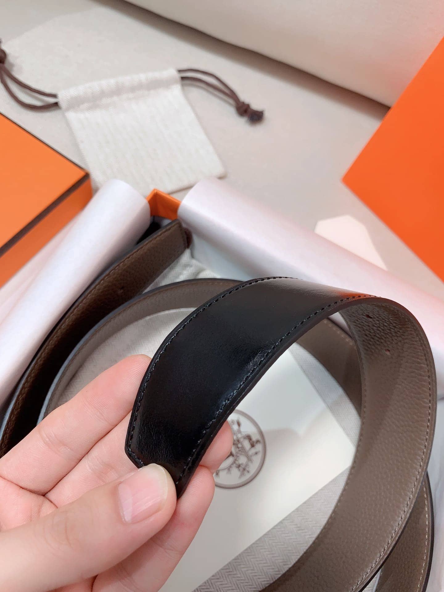 DÂY LƯNG HERMES H Matte Black Togo leather hai mặt khóa vàng
