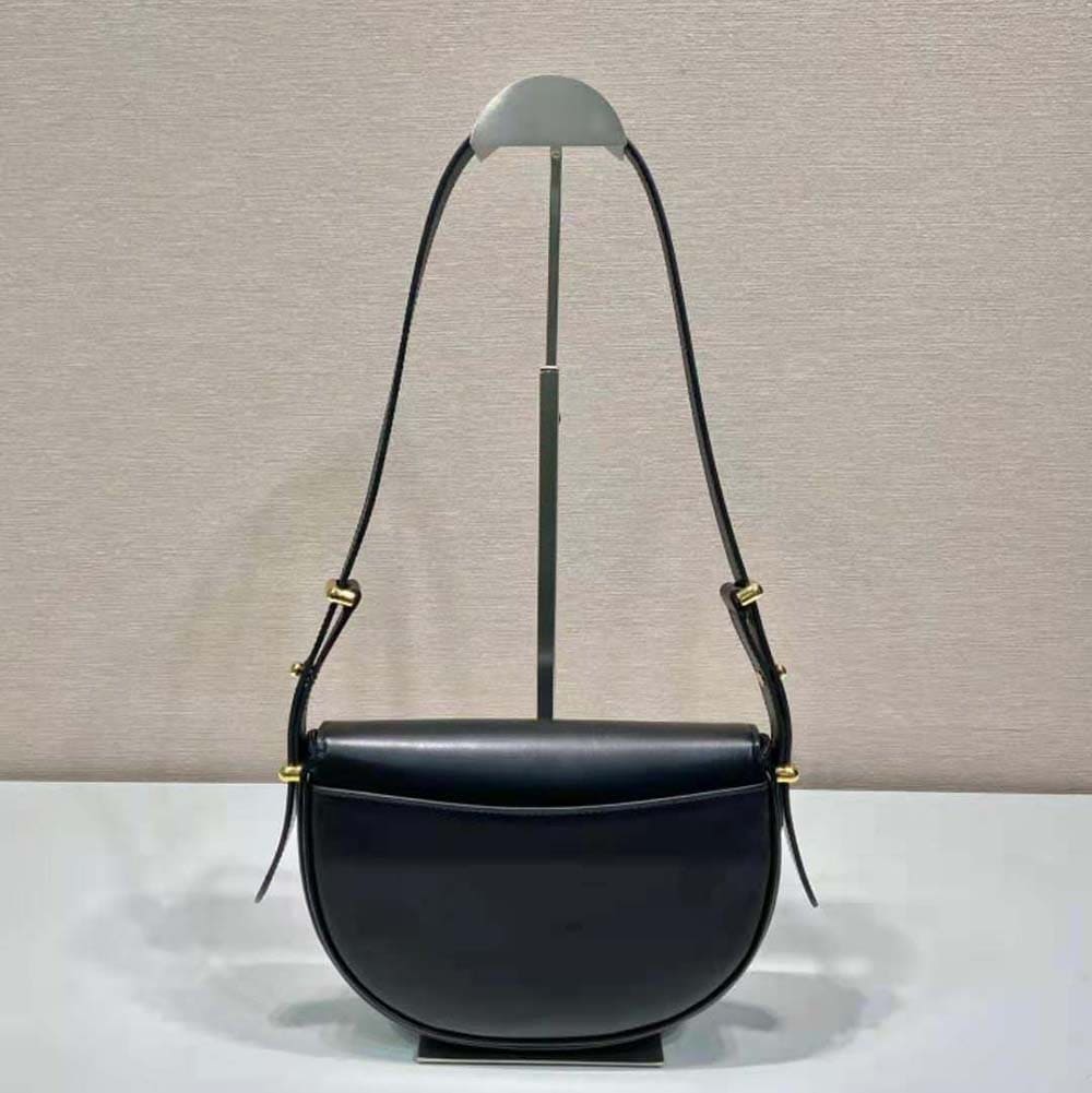TÚI PRADA  Women Arqué Leather Shoulder Bag with Flap-Black
