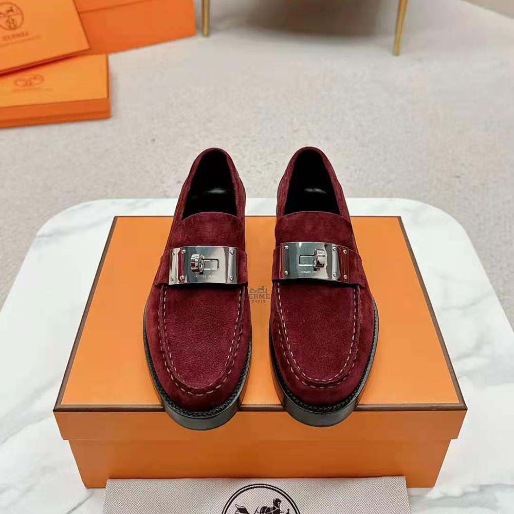 GIÀY HERMES Men Hot Loafer in Goatskin-Red TOP QUALITY SHOES AAA