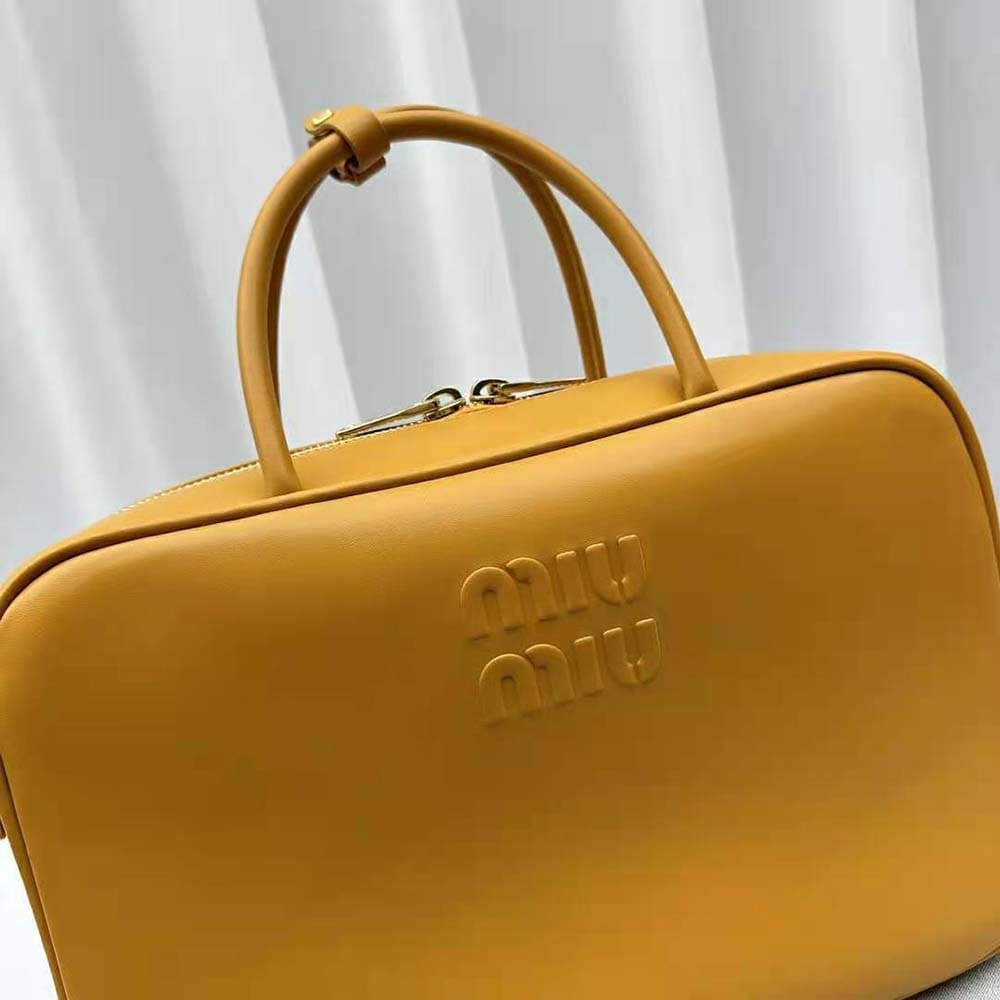 Túi Miu Miu Women Leather Top-handle Bag with Embossed Lettering Logo-Orange