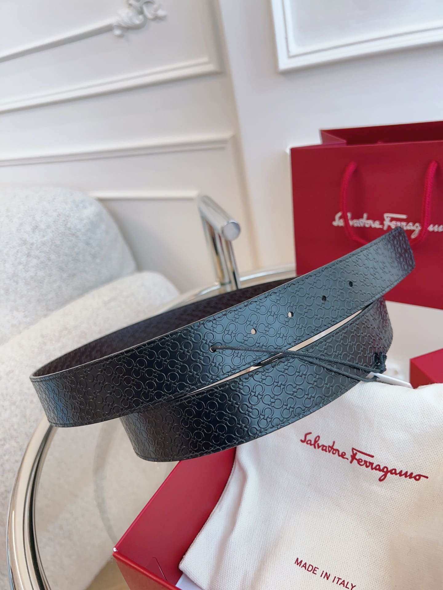 DÂY LƯNG Salvatore Ferragamo Adjustable Gancini Belt Khóa vàng