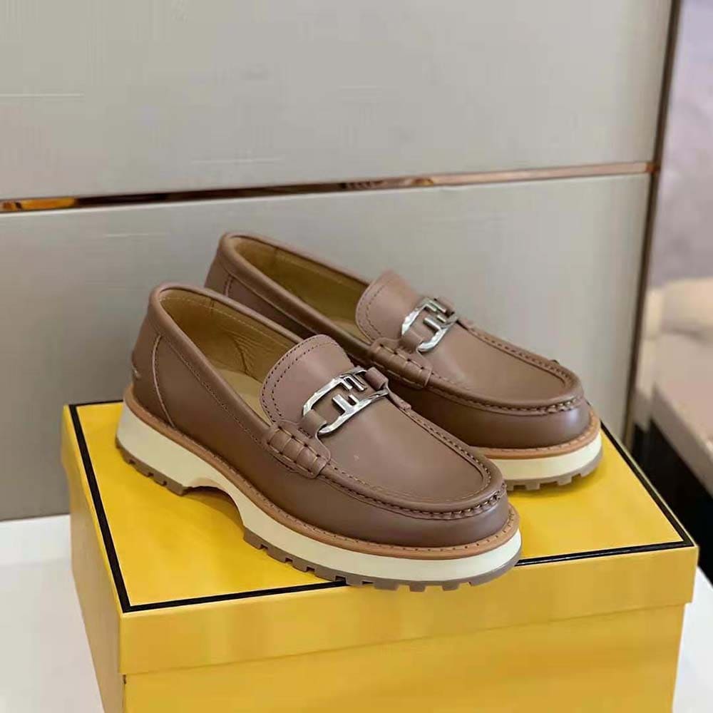 GIÀY FENDI Men O’Lock Loafers Brown Leather