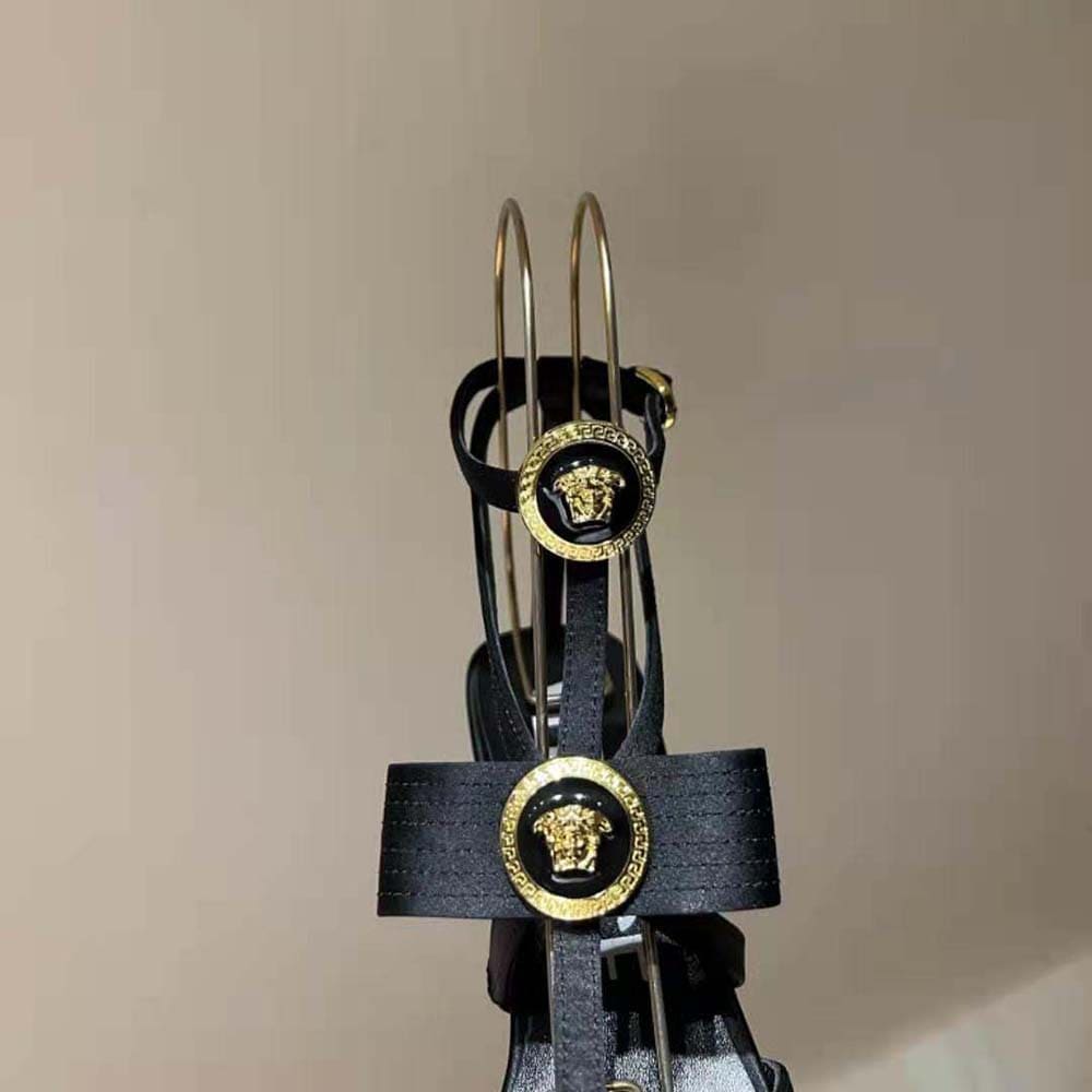 GIÀY Versace Women Gianni Ribbon Cage Satin Pumps-Black