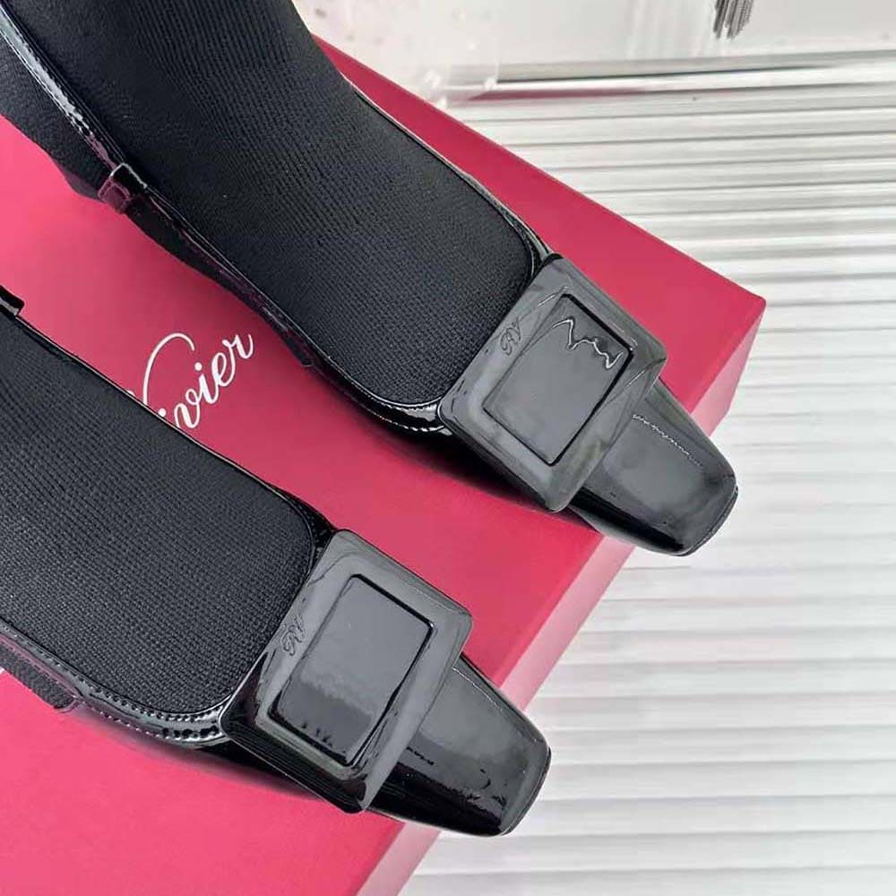 GIÀY Roger Vivier Women Belle Vivier Sock Lacquered Buckle Ankle Boots in Patent Leather-Black