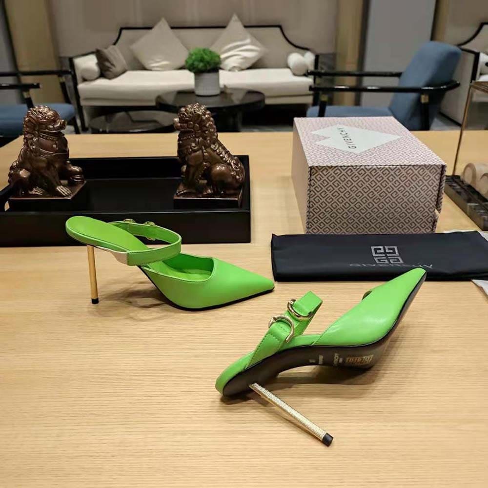 GIÀY Givenchy Women Voyou Slingbacks in Leather-Green