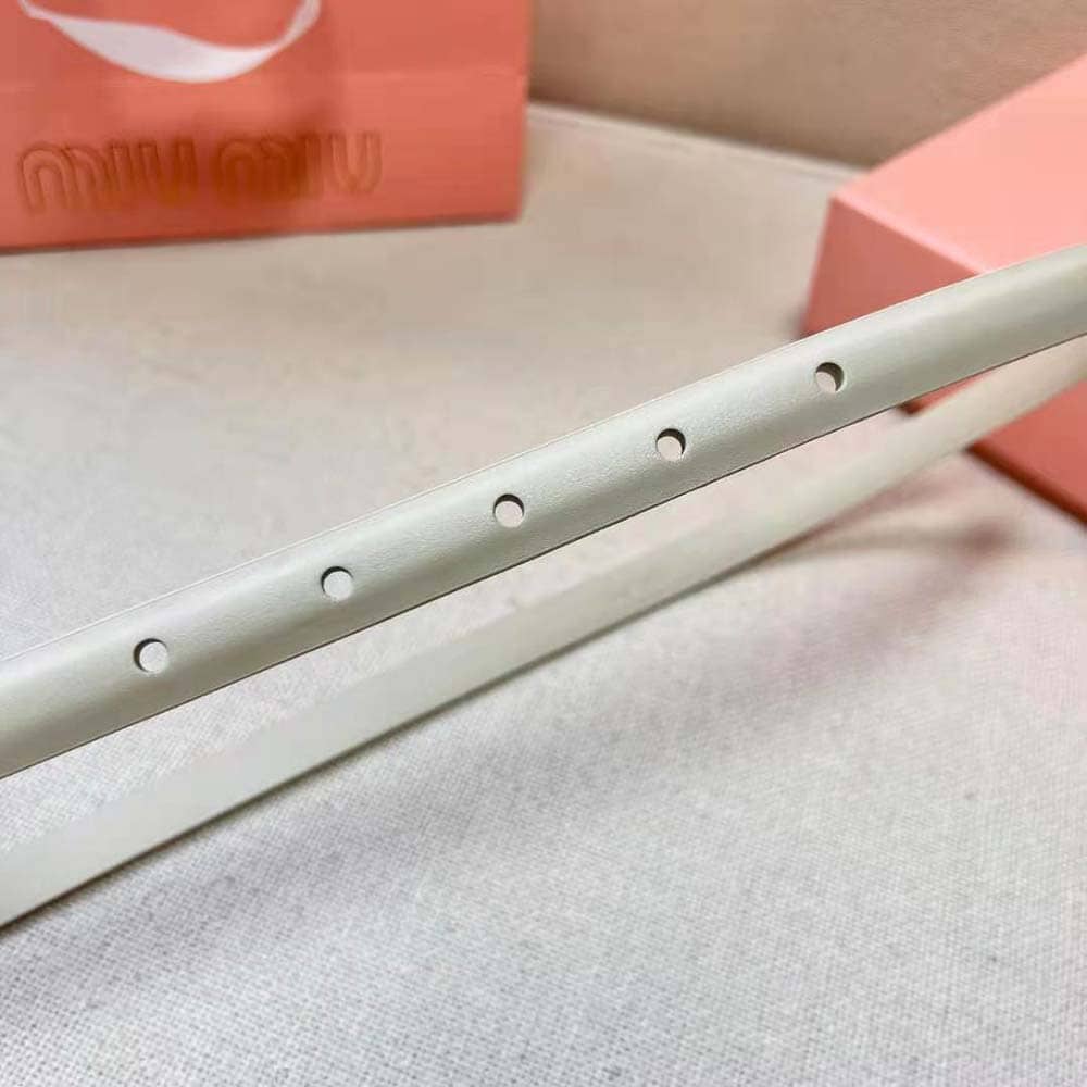 DÂY LƯNG Miu Miu Women Brushed Leather Belt with Enameled Metal Buckle-White