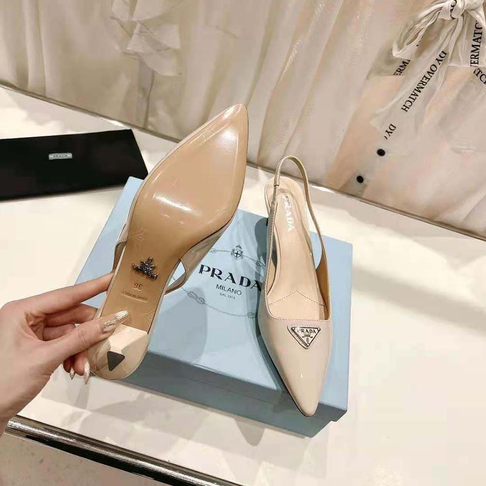 GIÀY Prada Women Patent-Leather Slingback Pumps-White
