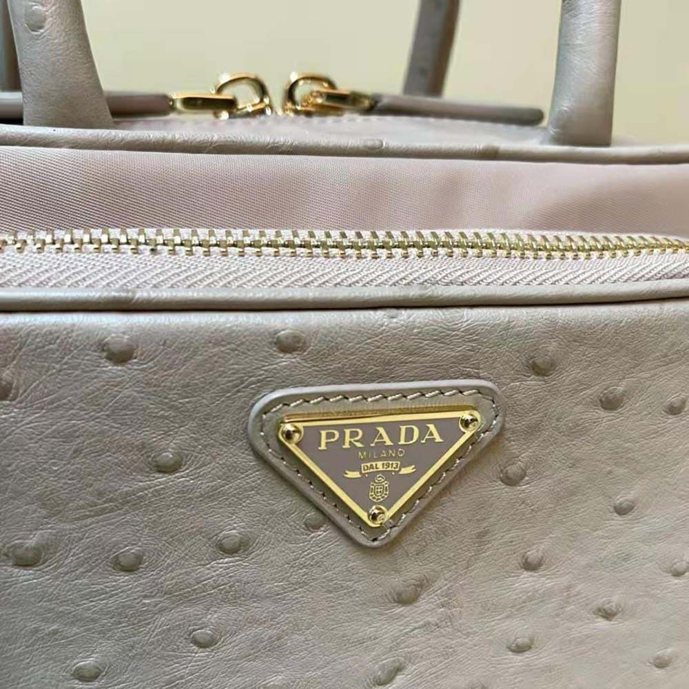 TÚI Prada Women Re-Nylon and Ostrich Leather Two-handle Bag da đà điểu