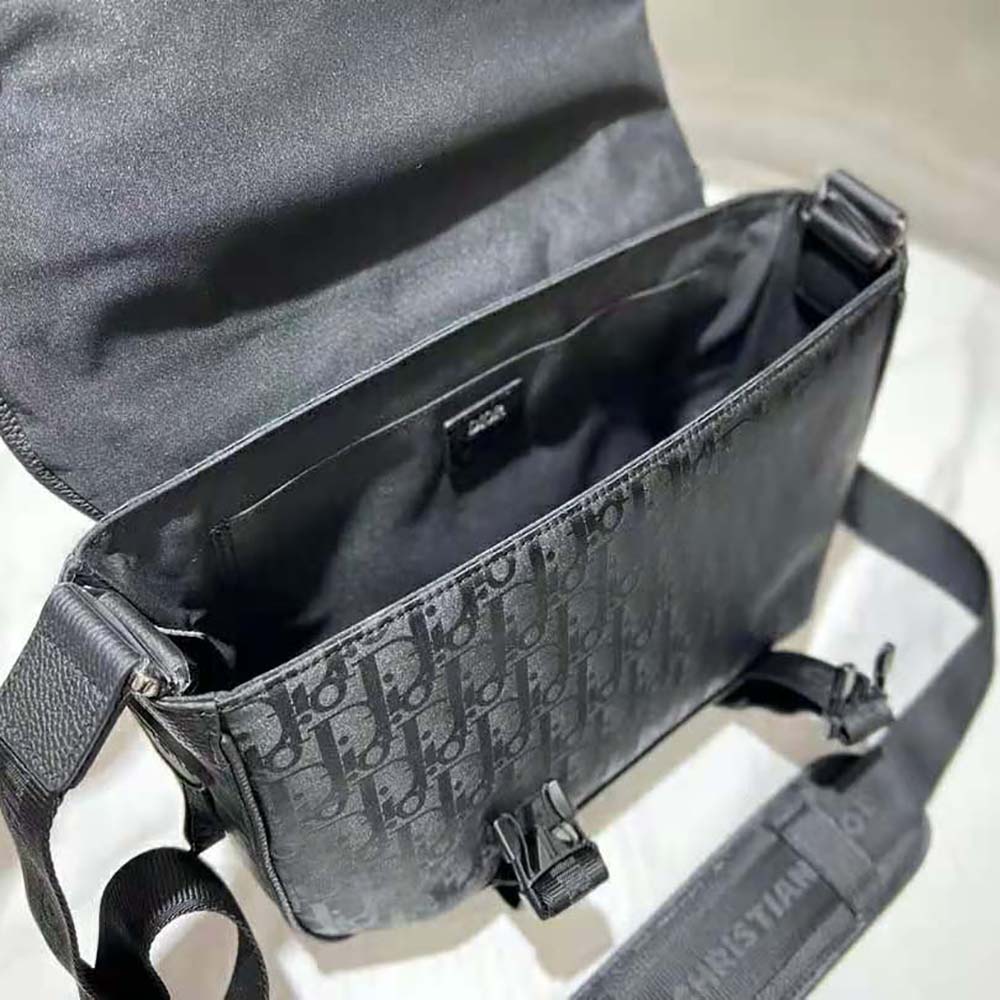 TÚI DIOR Messenger Bag Black Dior Oblique Mirage Technical Fabric and Grained Calfskin