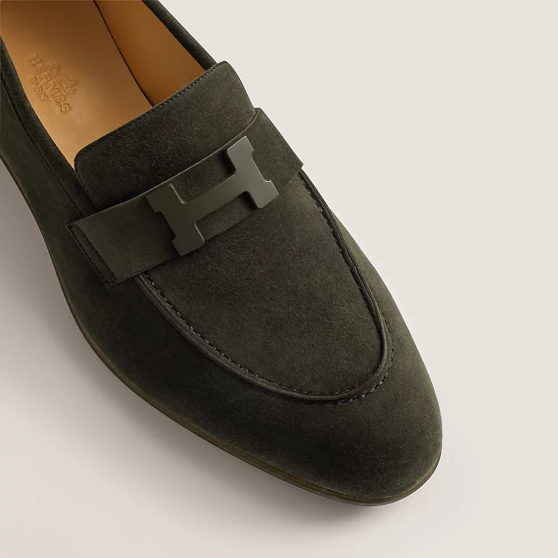 GIÀY HERMES PARIS LOAFER SUEDE LEATHER OLIVE SS2022