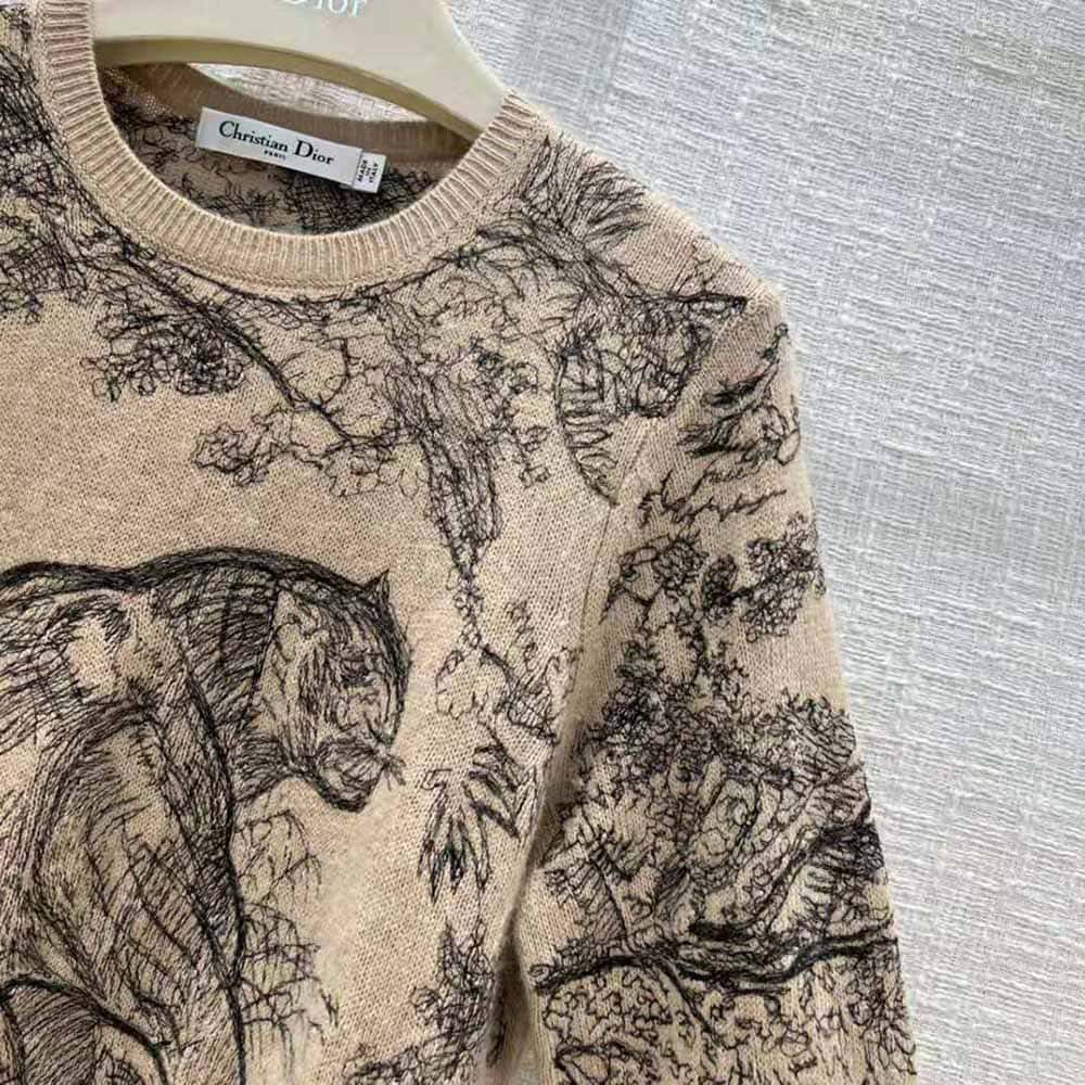 ÁO Dior Women Chez Moi Embroidered Sweater Hazelnut Cashmere Knit with Toile de Jouy Motif
