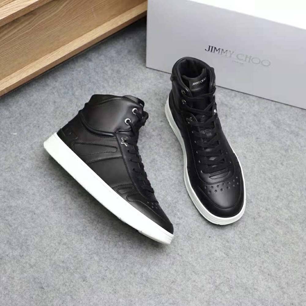 GIÀY JIMMY CHOO Hi Top/M Black Calf Leather High Top Trainers