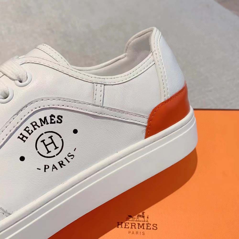 GIÀY Hermes Unisex Get Sneaker in SH Canvas and Calfskin with Signature “Hermès Paris” Stencil-White