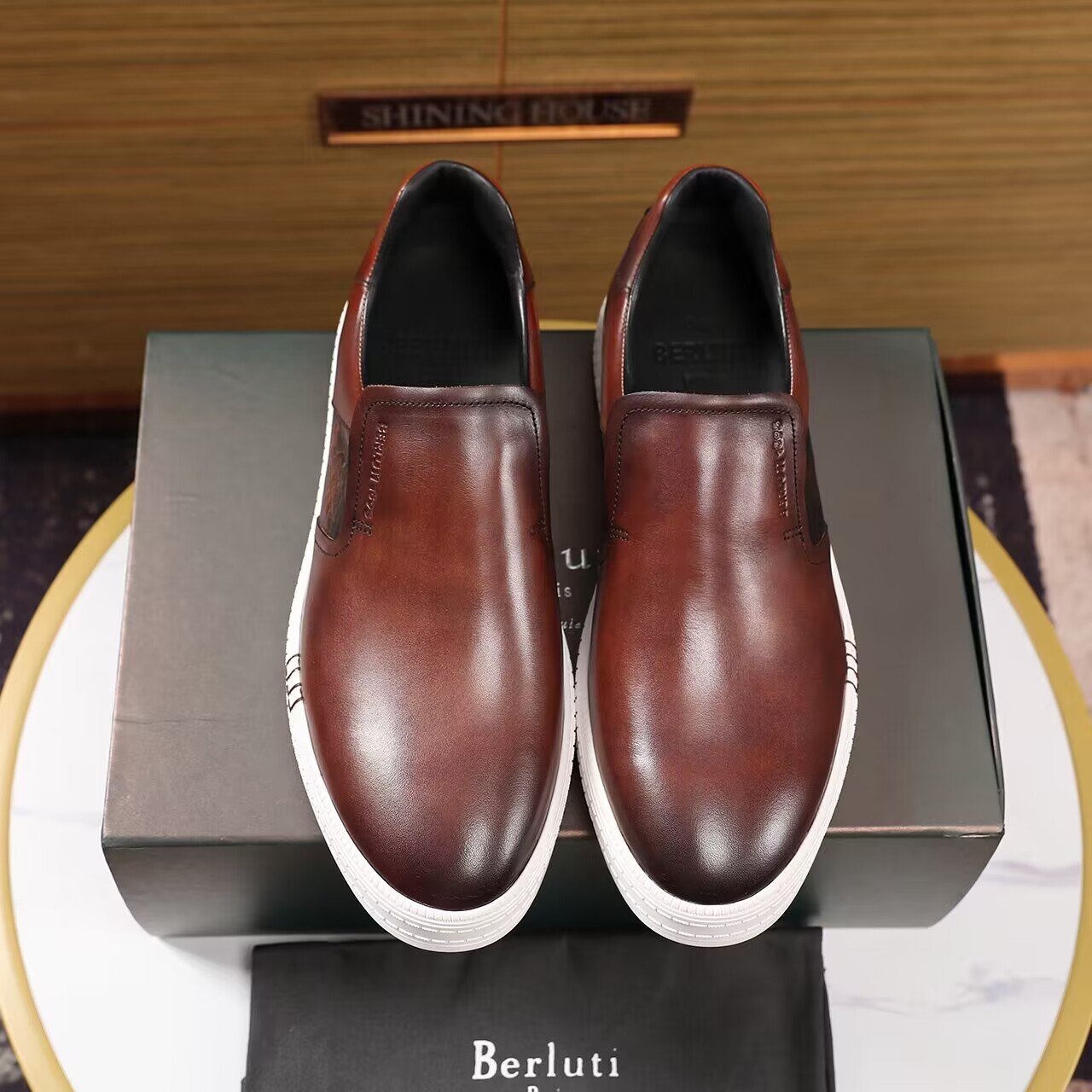 GIÀY BERLUTI Leather Brown Black Blue Slip on shoes